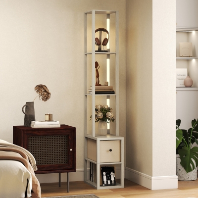 HOMCOM Floor Lamp with Shelves LED Oak for Living Room