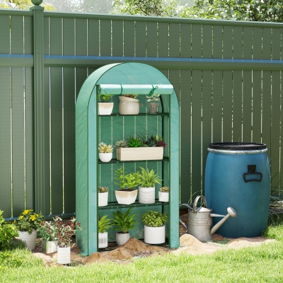 Outsunny Invernadero de Exterior con 4 Estantes Puerta Enrollable Cubierta de PE y Marco de Acero 105x45x160 cm Verde