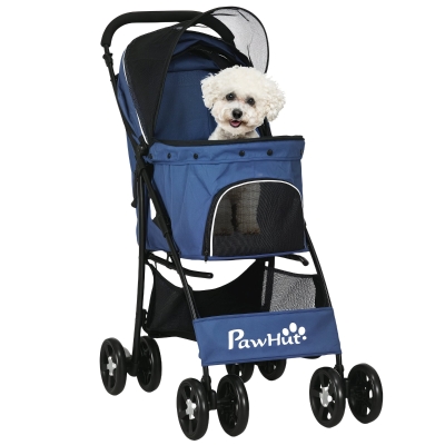 PawHut Cochecito para Perros Pequeños Plegable con Cesta de Almacenaje Capota Ajustable y 2 Ruedas Universales 81x48x99 cm Azul