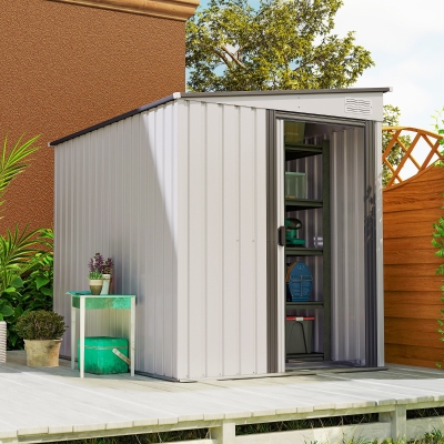 Outsunny Cobertizo de herramientas de metal 2,81m² 154x206,5x181 cm con techo de un solo lado y base para suelo