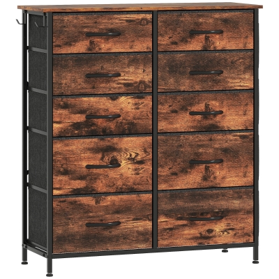 HOMCOM Double Dresser 10-Drawer Fabric Rustic Brown
