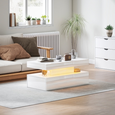 HOMCOM LED Coffee Table with Storage High Gloss White