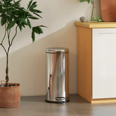 HOMCOM Cubo de Basura con Apertura a Pedal Basurero Automático Cierre Interno Extraíble con Volumen de 30 L Acero Inoxidable Ф29,2x62,9 cm Plateado