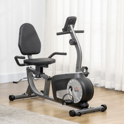 HOMCOM Exercise Bike with LCD Display, Stationary Bike with Quiet 8-Level Magnetic Resistance, Adjustable Seat and Backrest, Indoor Cycling Exercise Equipment for Home Gym Fitness Workout Training