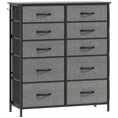 HOMCOM Double Dresser 10 Fabric Drawers Charcoal Grey