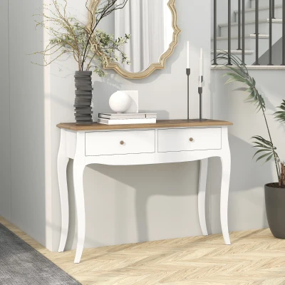 HOMCOM Tavolo Consolle Moderno a 2 Cassetti 100x35x76.5 cm Bianco