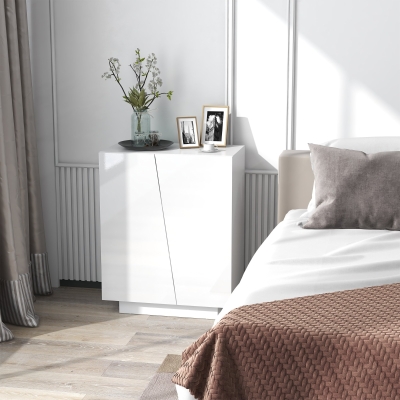 HOMCOM Buffet Blanc Brillant 70x40x88cm avec Placard et Étagère