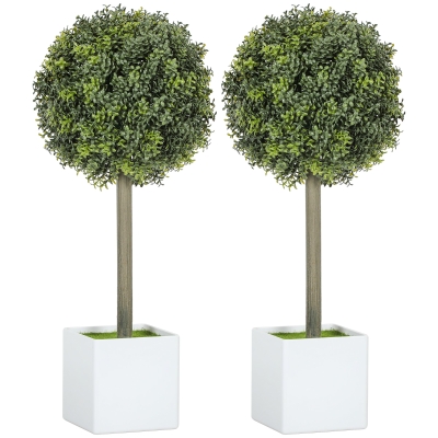 HOMCOM Set de 2 Bolas de Boj Artificial Recortadas en Forma de 45 cm Planta Artificial en Maceta