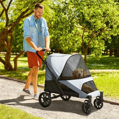 PawHut Cochecito Plegable para Mascotas con Ventanas de Malla Cojín Acolchado para Perros de hasta 30 kg 124x67x100 cm Gris