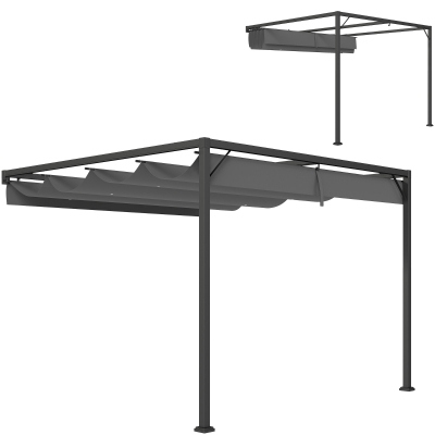 Outsunny Outdoor Pergola Retractable Canopy Grey 3x3m