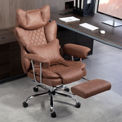 HOMCOM Leathaire Reclining Office Chair Lumbar Support Brown