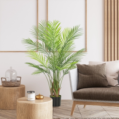 HOMCOM Palma Artificial grande 120 cm Planta Artificial, Plantas Artificiales de plástico en Maceta para Sala de Estar Oficina
