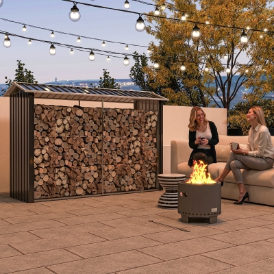 Outsunny Leñera con Estructura de Acero Galvanizado y Base elevada 240x86x160 cm Negro
