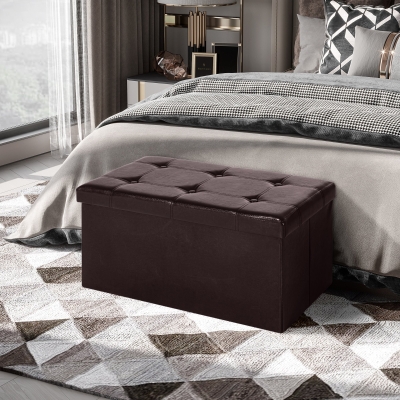 HOMCOM Faux Leather Storage Cube Ottoman Bench Brown