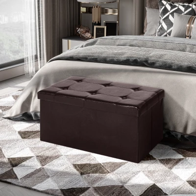 HOMCOM Faux Leather Storage Cube Ottoman Bench Brown