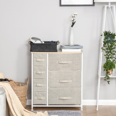 HOMCOM Kommode mit 7 Schubladen aus Stoff, Schubladenkommode, modernes Aufbewahrungsmöbel, Stahlrahmen, 63,5 x 30 x 71 cm, grau