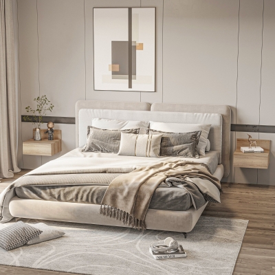 HOMCOM 2 Mesitas de Noche Flotantes Juego de 2 Mesillas de Noche con Cajón para Dormitorio Habitación 43x36,5x30,5 cm Natural