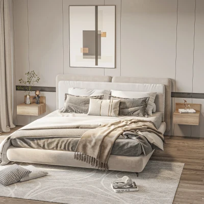 HOMCOM 2 Mesitas de Noche Flotantes Juego de 2 Mesillas de Noche con Cajón para Dormitorio Habitación 43x36,5x30,5 cm Natural