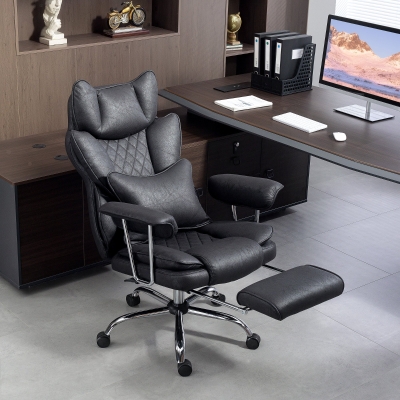HOMCOM Leathaire Reclining Office Chair Lumbar Support Black