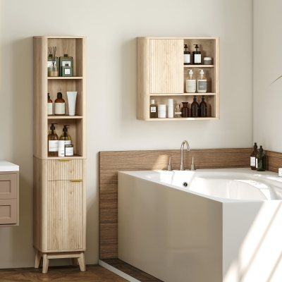 HOMCOM Armario de Baño de Pared con Puerta Corredera 5 Compartimentos y Estantes Ajustables 60x20x62 cm Blanco