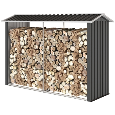 Outsunny Holzschuppen mit feuerverzinkter Stahlstruktur und angehobener Basis, 240x 86x160cm, Schwarz