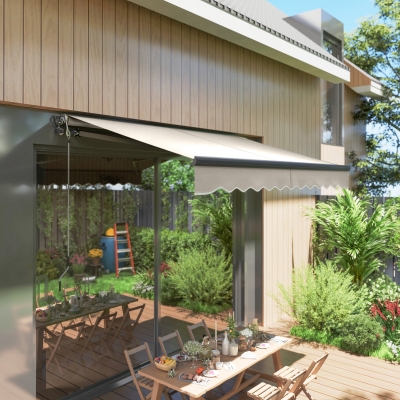 Outsunny Toldo Eléctrico Retráctil con Manivela Inclinación Ajustable y Protección UV para Jardín Terraza 296x250 cm Crema