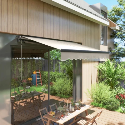 Outsunny Toldo Eléctrico Retráctil con Manivela Inclinación Ajustable y Protección UV para Jardín Terraza 296x250 cm Crema