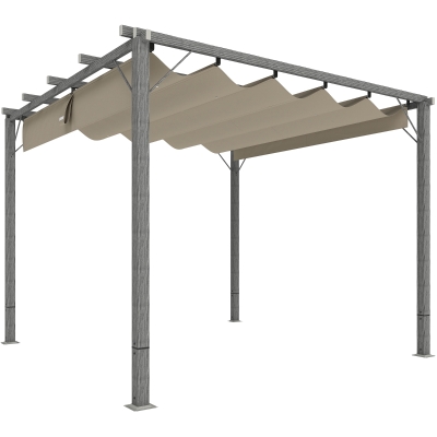 Outsunny 3 x 3 m Tuinpergola, Verstelbare Terrasoverkapping met Aluminium Frame, UPF30+ Zonbescherming, Grijs