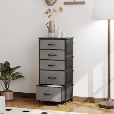 HOMCOM Fabric Chest of Drawers 5-Drawer Charcoal Grey