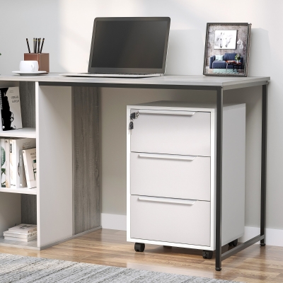 HOMCOM Schedario da Ufficio a 3 Cassetti con Chiavi Bianco Grigio