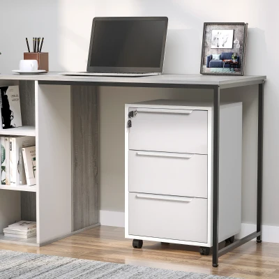 HOMCOM Schedario da Ufficio a 3 Cassetti con Chiavi Bianco Grigio
