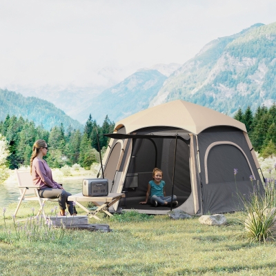 Outsunny Camping Tent 4-Person Waterproof UV Dome Dark Grey