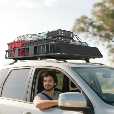 HOMCOM Dachgepäckträger Auto Dachkorb aus Metall 162x99x16cm Universal Gepäckträger Dachträger Tragfähigkeit von 100 kg Gepäckkorb für Camping, Grillen, Autoreisen Schwarz