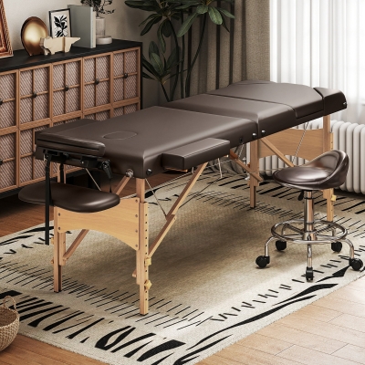 HOMCOM Camilla Masaje Plegable de Madera de 3 Zonas con Altura Respaldo Reposacabezas Ajustables Brazos 215x60x64-89 cm Marrón