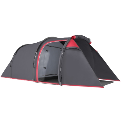 Outsunny 2-3 Person Tunnel Tent Grey with Porch & Groundsheet
