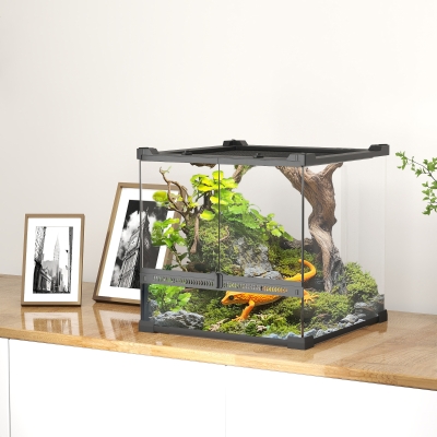 PawHut Terrario de Cristal para Reptiles Base Elevada e Impermeable Cierre de Botón