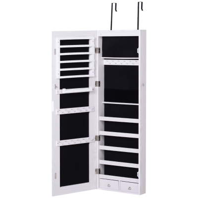 HOMCOM Jewelry Cabinet Lockable Mirror with LED White