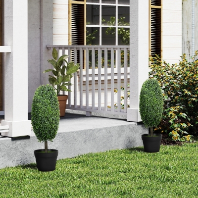 HOMCOM Set de 2 Plantas Artificiales, Árboles Artificiales Resistentes a los Rayos UV en Maceta, Plástico, Cemento, Verde