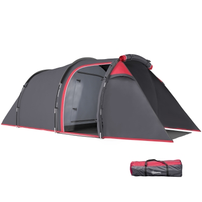 Outsunny Tenda da Campeggio 2-4 Posti con Vestibolo Grigio