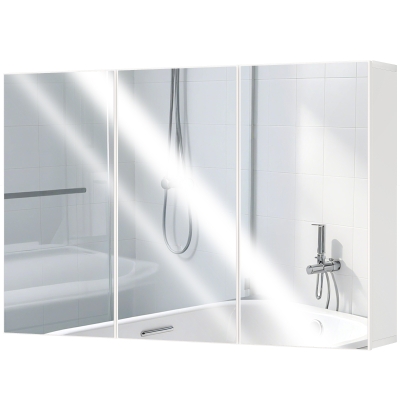 HOMCOM Badkamerspiegelkast, Badkast met 3 Spiegels, Wandmontage, 90 x 15,5 x 60 cm, Spaanplaat, Wit