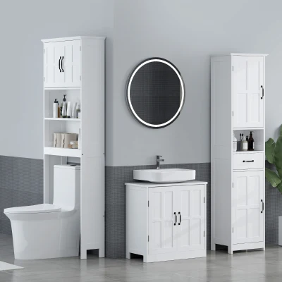 kleankin Columna de Baño con 2 Puertas 1 Cajón Estante Abierto y 2 Armarios con Estante Ajustable 40x30x164 cm Blanco