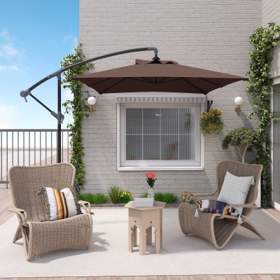 Outsunny Sombrilla Excéntrica para Jardín Grande Apertura con Manivela Poste de Metal y Base Cruzada 294x193x250 cm Marrón