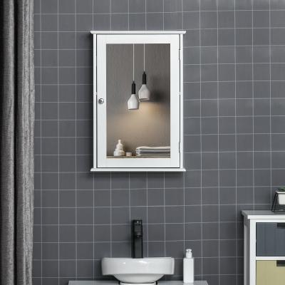 kleankin Armario con Espejo para Baño con 1 Estente de Almacenamiento 41x14x60 cm Blanco
