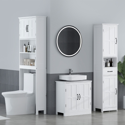 kleankin Armario de Baño Bajo Lavabo con Puerta Doble y Estante Ajustable Carga 20 kg 60x30x60 cm Blanco