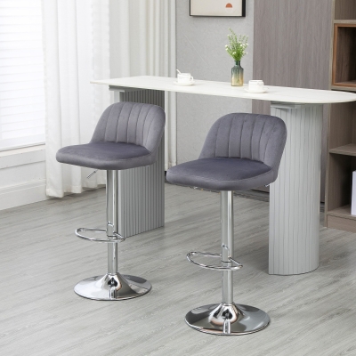 HOMCOM Juego de 2 Taburetes de Cocina Taburetes Altos con Altura Ajustable Asiento Giratorio 43x45x81-101 cm Gris