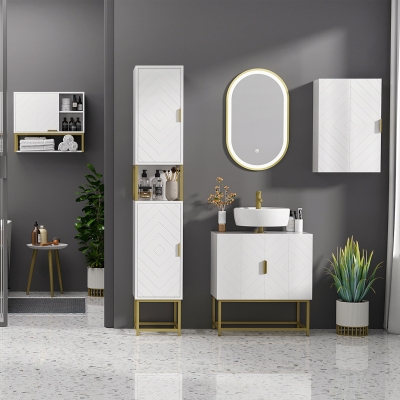 kleankin Armario de Pared para Baño con Puerta Estante Ajustable y Almacenamiento Inferior 60x20x51 cm Blanco