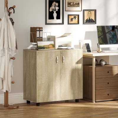 Vinsetto Büromöbel Multi-Use Dokumentenschrank mit Schloss, 2 Türen und Innenregal, 80x40x80 cm, Eiche