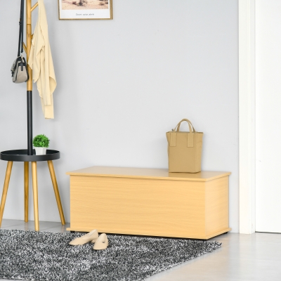 HOMCOM Baúl de Almacenamiento de Madera Taburete para Almacenaje con Tapa para Dormitorio Salón Carga Max. 120 kg 100x40x40 cm Natural