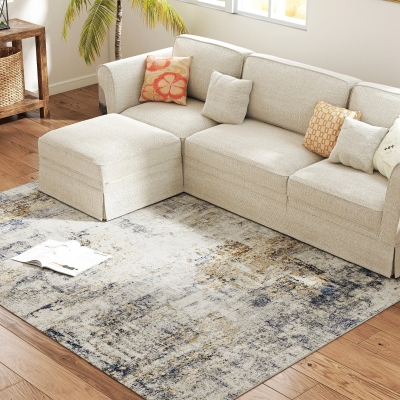 HOMCOM Tapis Salon Moderne Lavable Polyester Gris