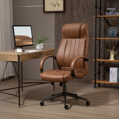 Vinsetto Silla de Escritorio Giratoria con Altura Ajustable Reposacabezas Reposabrazos y Respaldo 61,5x52,5x118-126 cm Marrón